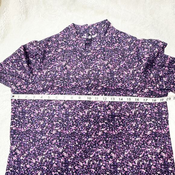SHEIN Black Long Sleeved Mock Neck Blouse with Pink & Purple Floral Print Medium - Picture 5 of 7